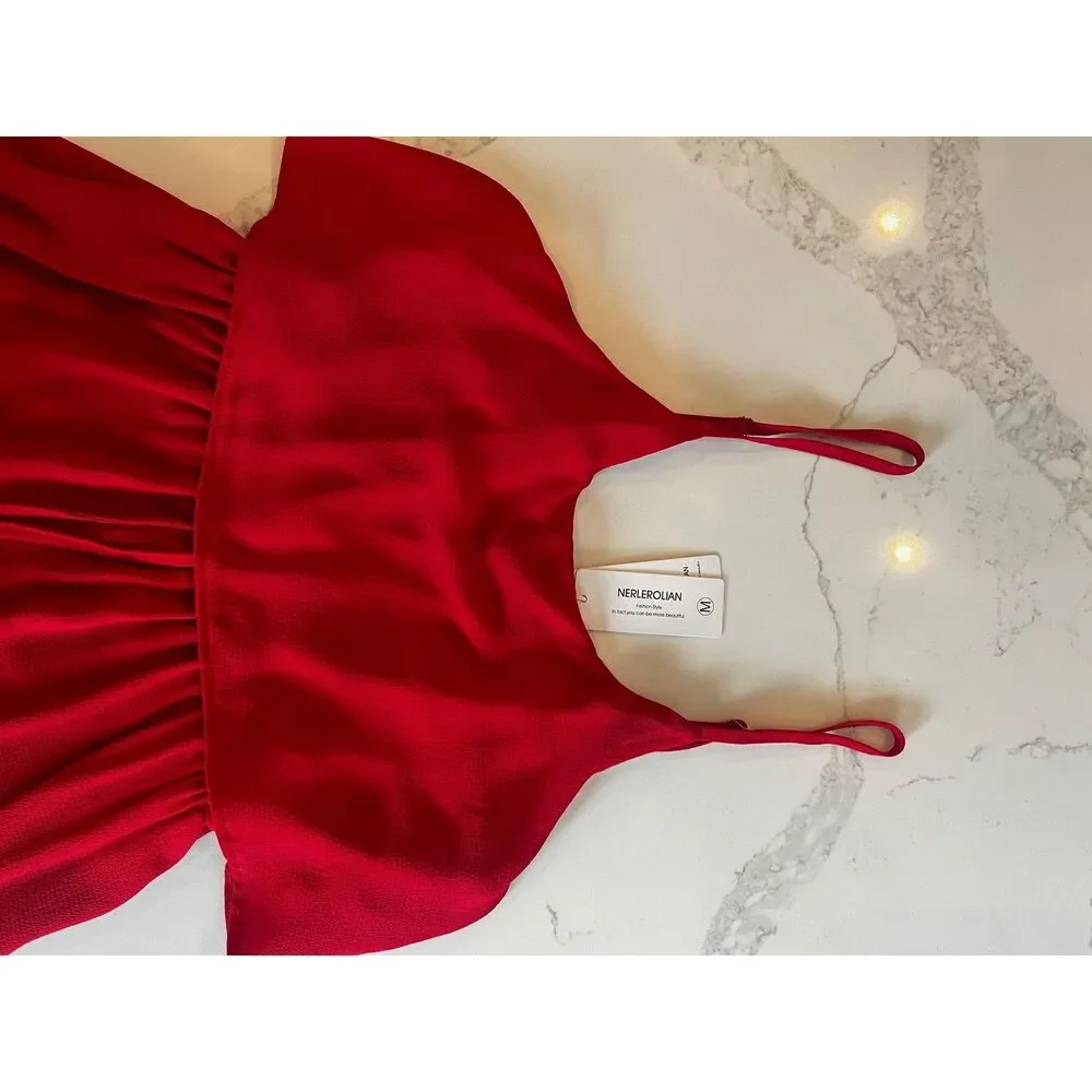 Women's Red Split Side Adjustable Strap Midi Dress Size M New With Tags - Picture 7 of 13